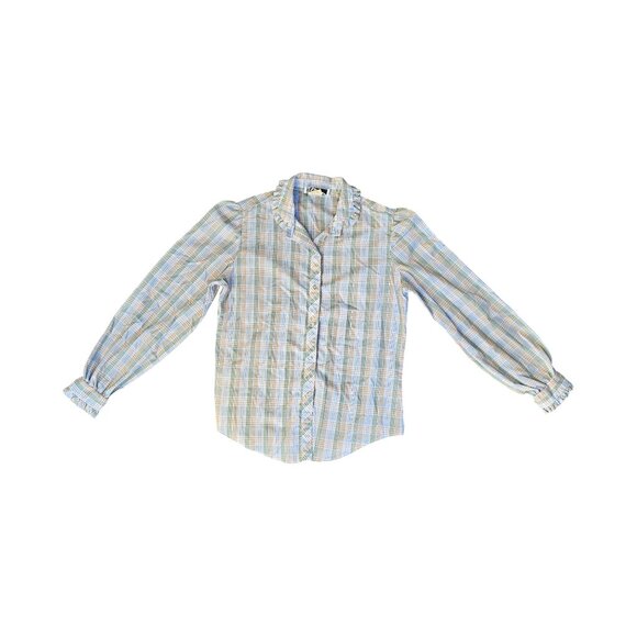 Vintage 70s Green & Peach Button Up Plaid Western Shirt Women's Small - Picture 1 of 7